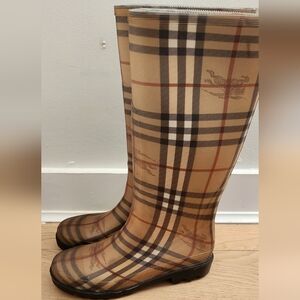 Burberry Plaid Authentic Tall Rain Boots Sz 8 It39 UK6